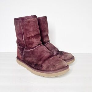 UGG Classic Short Purple Sherpa Suede Boots Winter Snow Size 7 Women’s